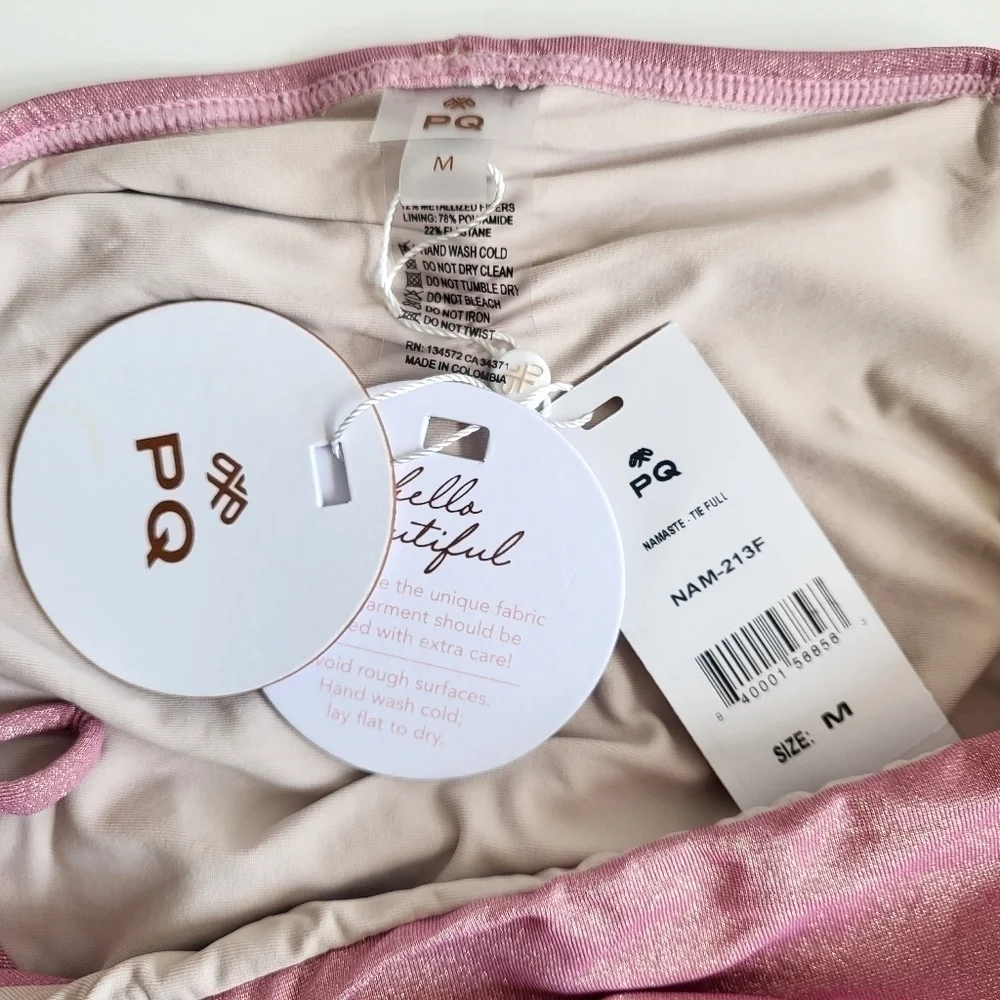 New PQ Swim Namaste Barbie Pink Full Tie Bikini Bottoms NWT Size Medium - Picture 13 of 14